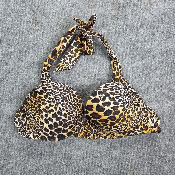 Y2K Victorias Secret 34a Bombshell Bikini Top Leopard Skulls Black Add 2 cup‎ sz
